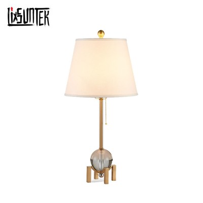 Factory Supply Home Use Crystal Decoration Hotel Modern Metal Brass Cloth Cover Desk Light For Hotel Home Decoration